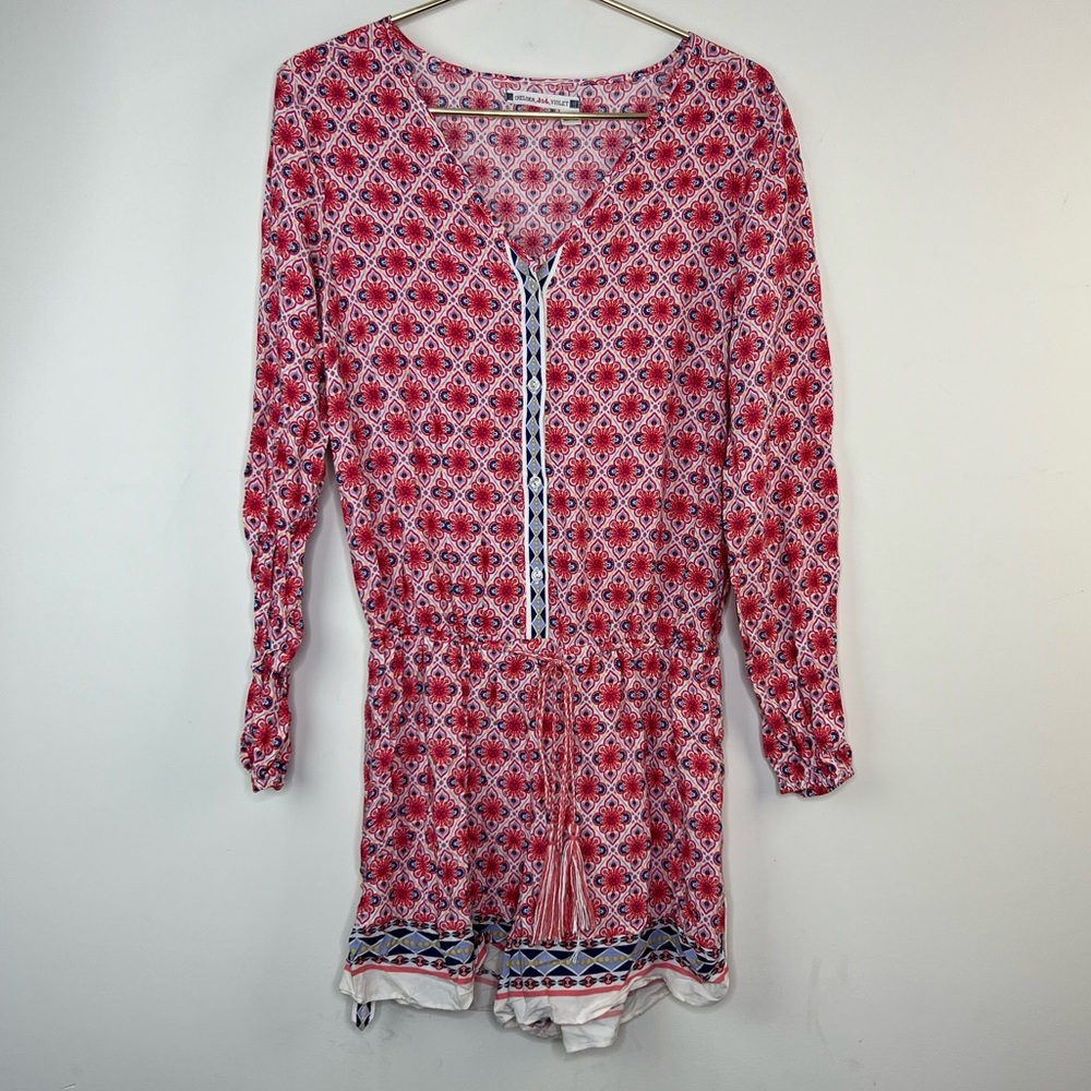 Chelsea & Violet Long Sleeve Red Print Romper, Small